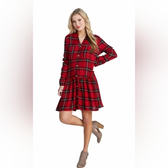Mud Pie Red Plaid Decker Dress Long Top L Buffalo plaid NWT - Picture 1 of 6